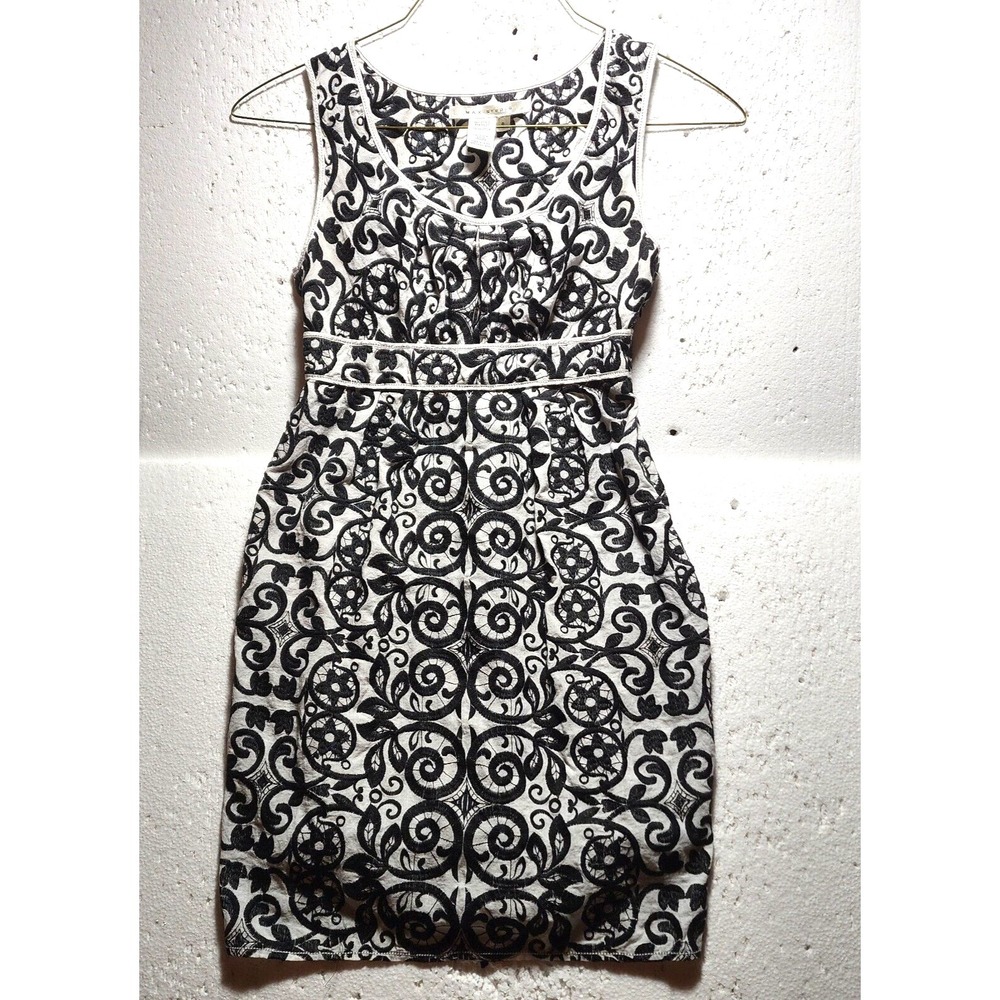 Max Studio Dress Womens Small Mini White Black Paisley Pull On Sleeveless Casual